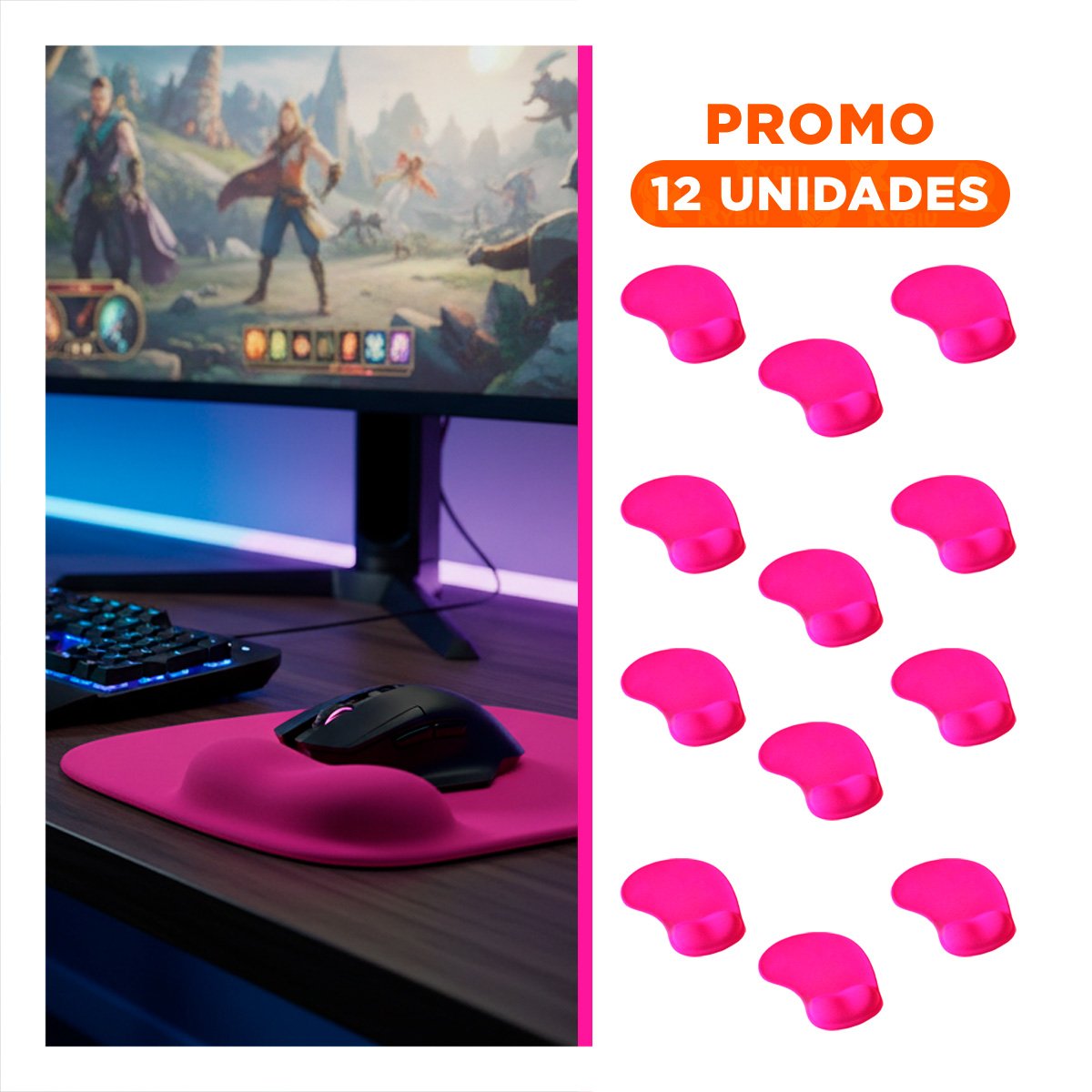 PACK12 TAPETE GEL ANTI FATIGA PARA OFICINA Y TRABAJO DIARIO COLOR FUCSIA Y+REGALO STICKER - 1
