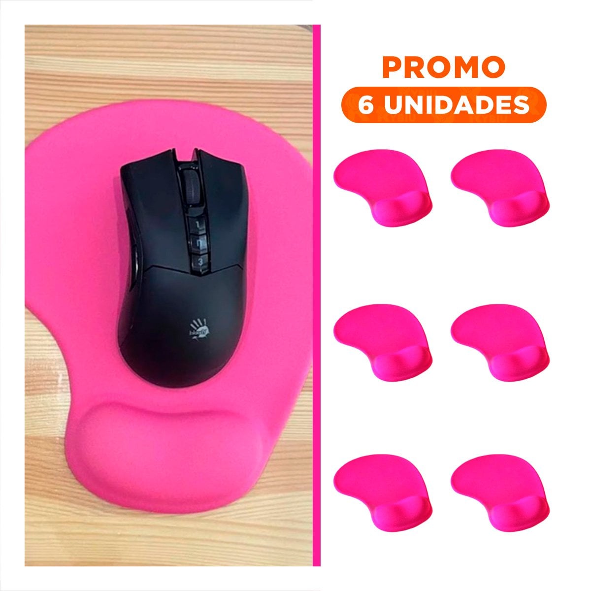 PACK6 MOUSE PAD GEL ANTI DESLIZANTE PARA OFICINA Y ESCRITORIO COLOR FUCSIA - 1