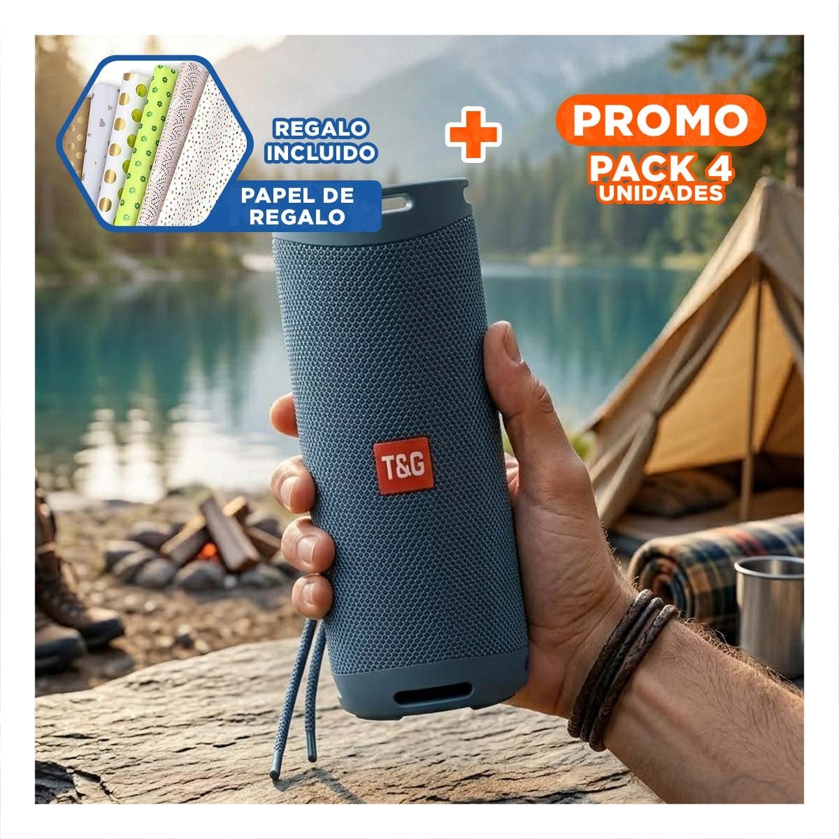 PACK4 ALTAVOZ PROFESIONAL COLOR AZUL CON SONIDO POTENTE Y ALTA FIDELIDAD Y+PAPEL REGALO - 1