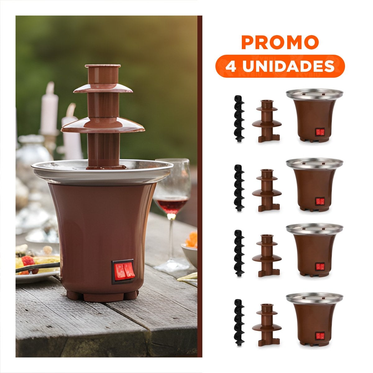 PACK4 CASCADA MARRON ELECTRICA PARA CHOCOLATE DE 3 NIVELES DE POTENCIA REAL Y+REGALO STICKER - 1