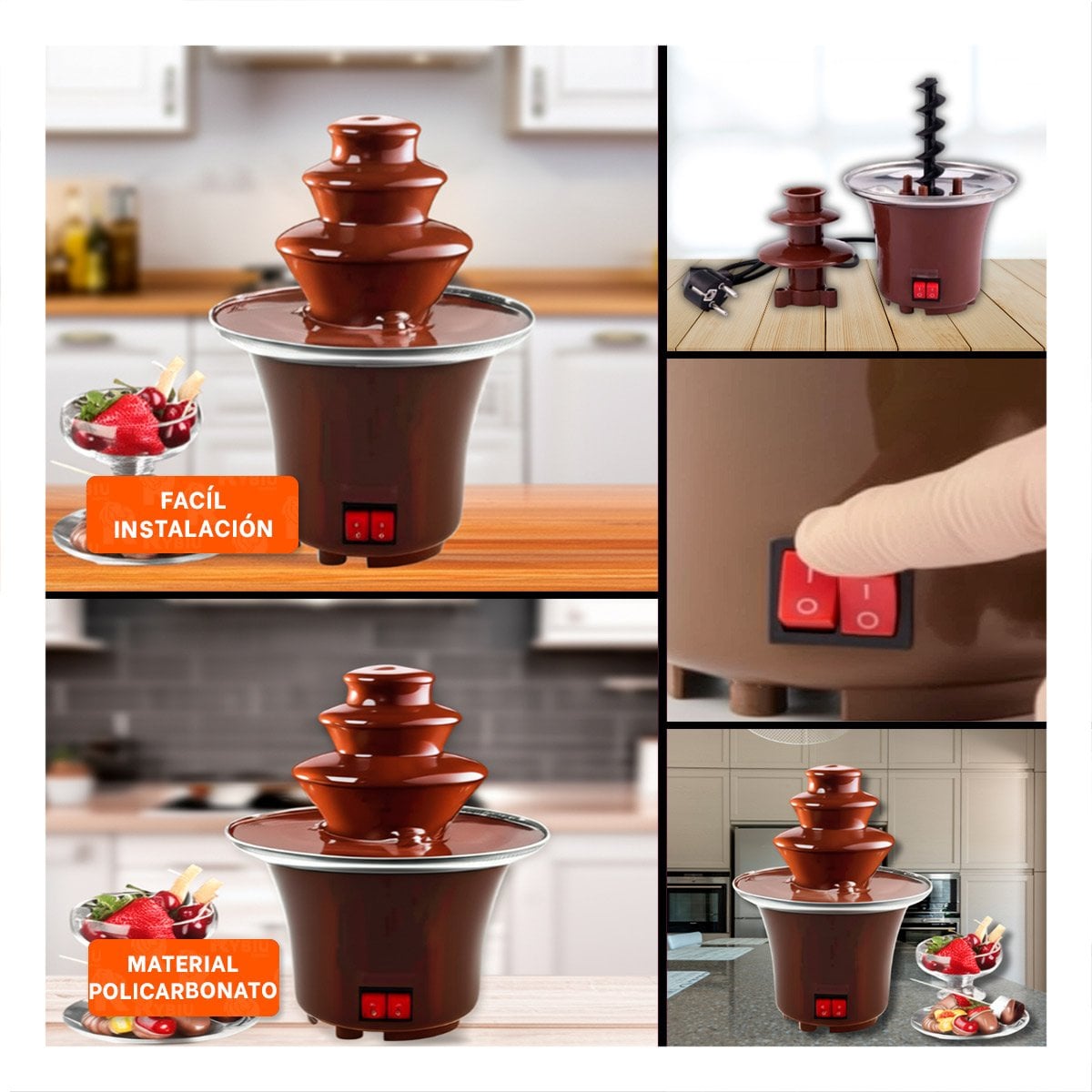 PACK4 CASCADA MARRON ELECTRICA PARA CHOCOLATE DE 3 NIVELES DE POTENCIA REAL Y+REGALO STICKER - 2