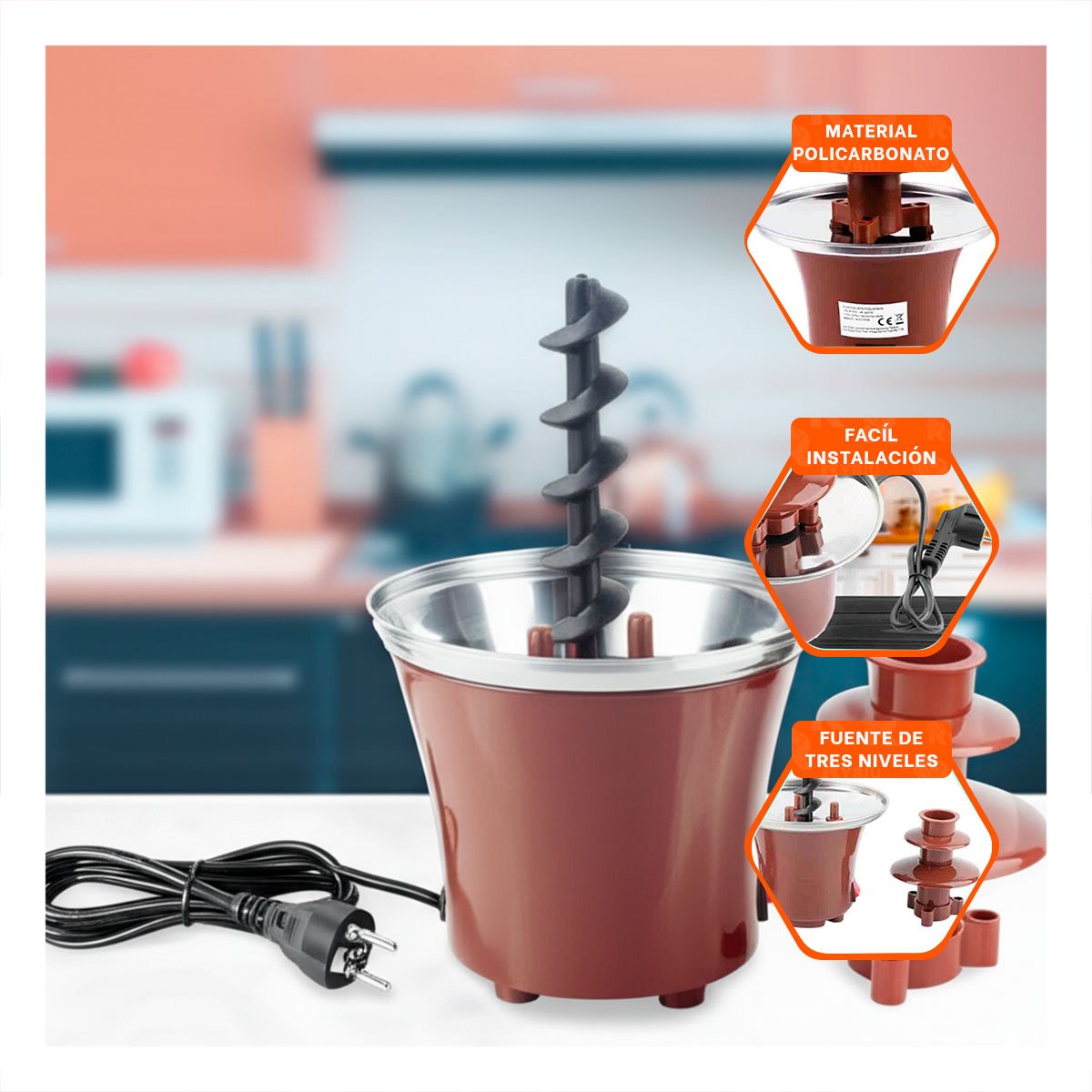 PACK2 MAQUINA MARRON PARA CHOCOLATE DE 3 PISOS ELECTRICA DE DISENO ELEGANTE - 2