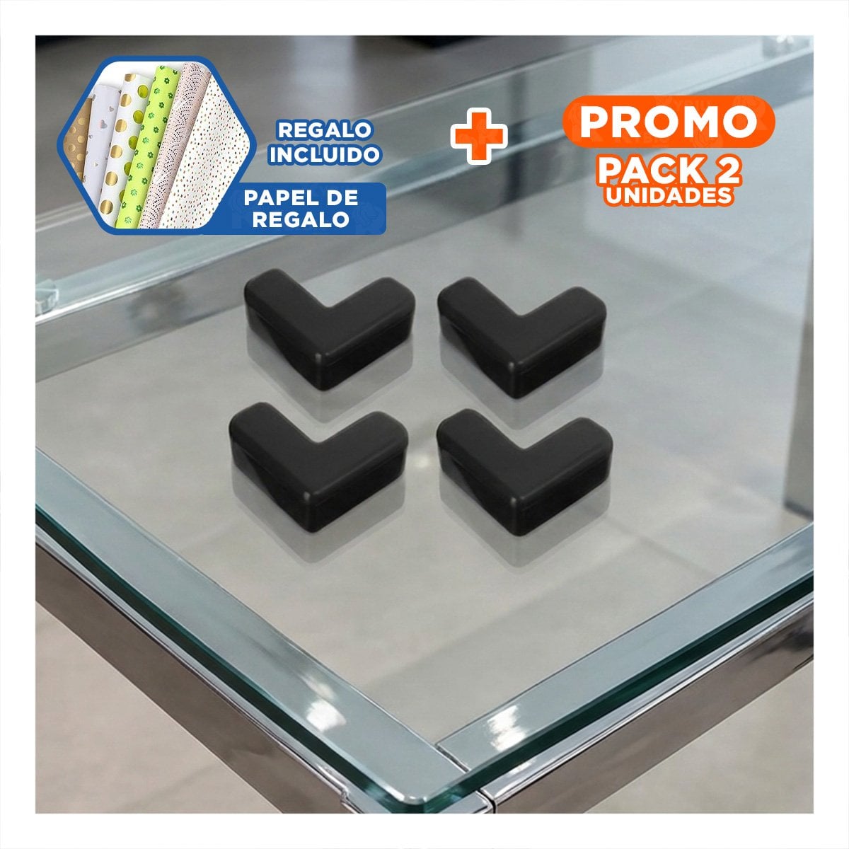 PACK2 AMORTIGUADOR PARA BORDES DE MESA EN HOGAR NEGRO Y+PAPEL REGALO - 1