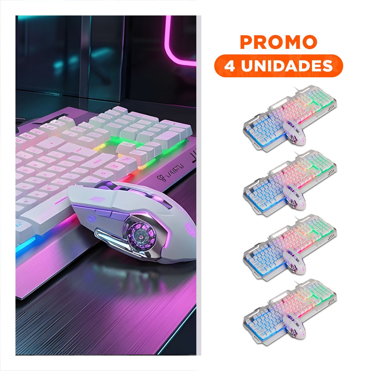 PACK2 PANEL GAMER PROFESIONAL CON MOUSE LUZ LED RGB BLANCO PARA COMPUTADORA Y+PAPEL REGALO - 1