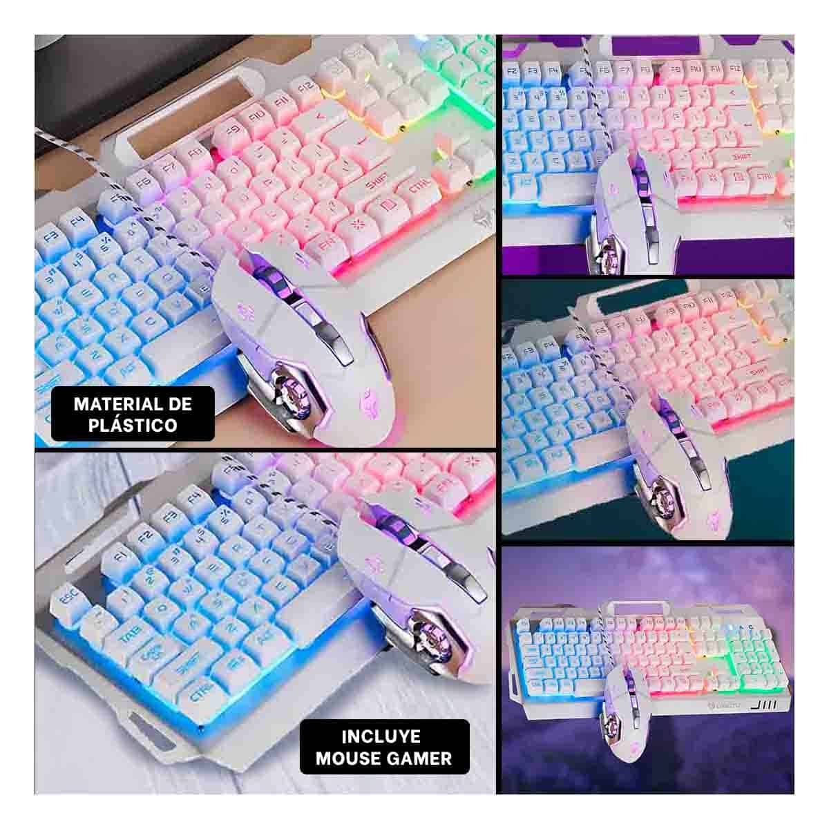 PACK2 PANEL GAMER PROFESIONAL CON MOUSE LUZ LED RGB BLANCO PARA COMPUTADORA Y+PAPEL REGALO - 3