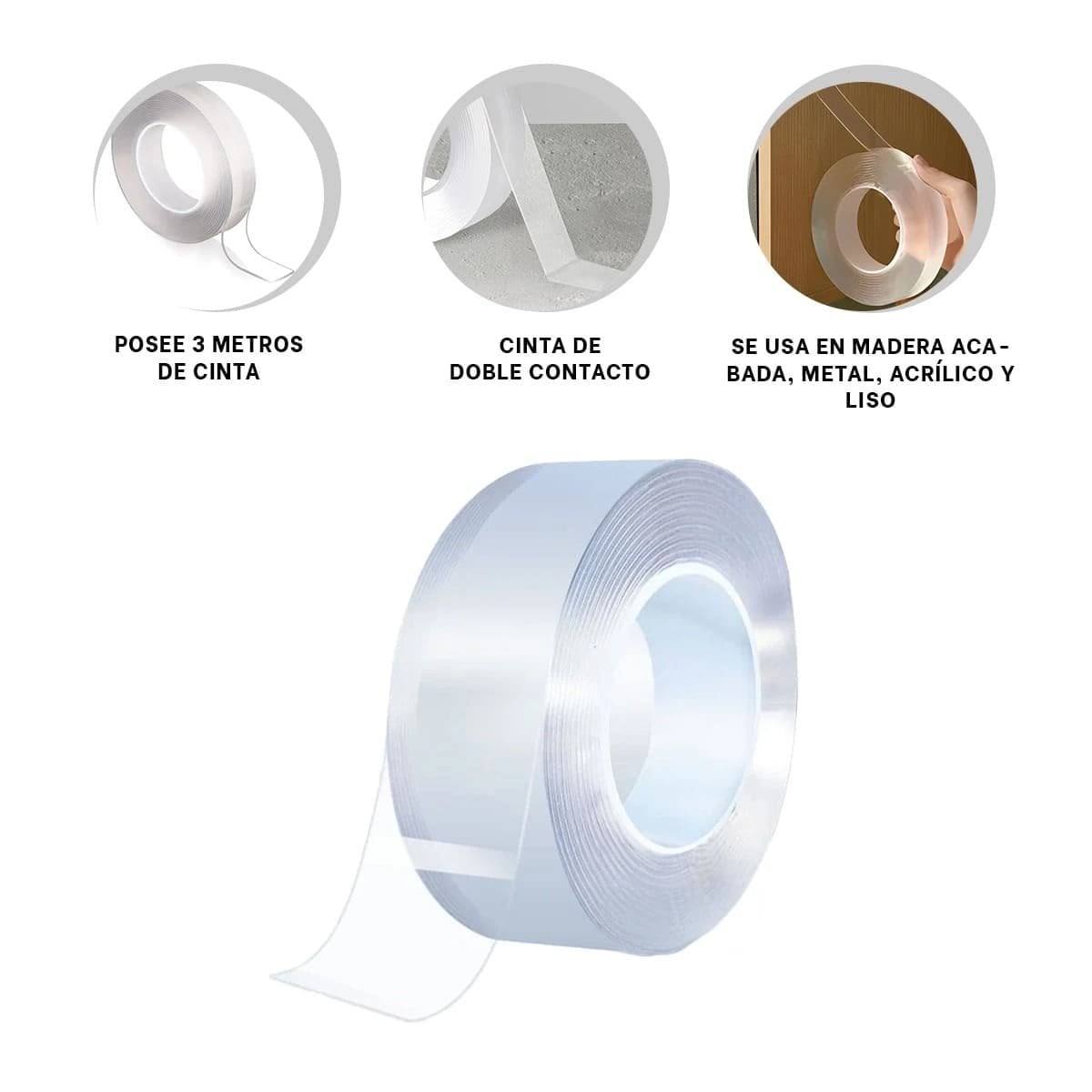 PACK6 ROLLO FUERTE DOBLE CONTACTO DE 3 METROS MULTIFUNCIONAL PARA OFICINA Y+REGALO STICKER - 3