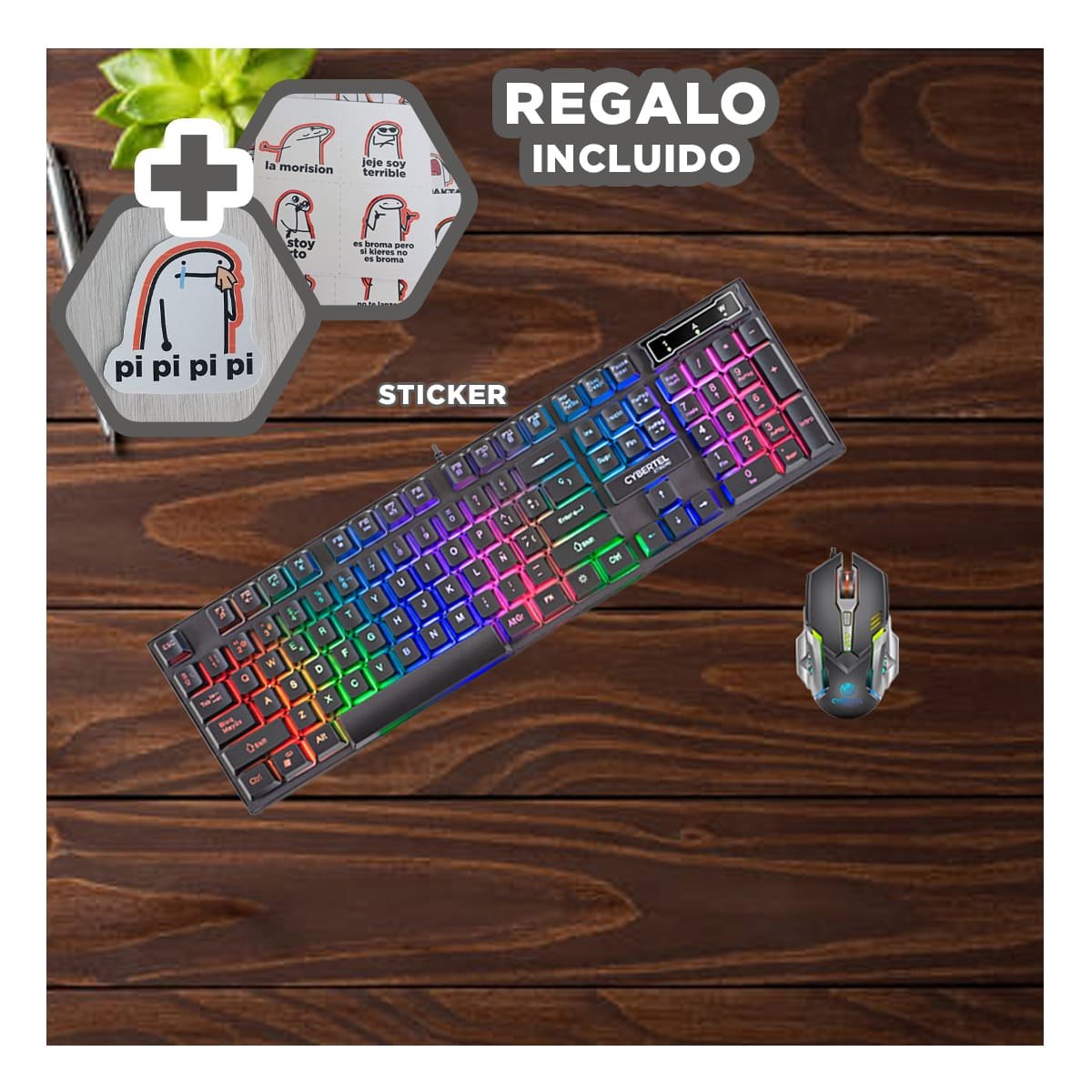 SET GAMER COLOR NEGRO CON TECLADO MOUSE Y MOUSE PAD PARA PC ESCRITORIO Y+REGALO STICKER - 1