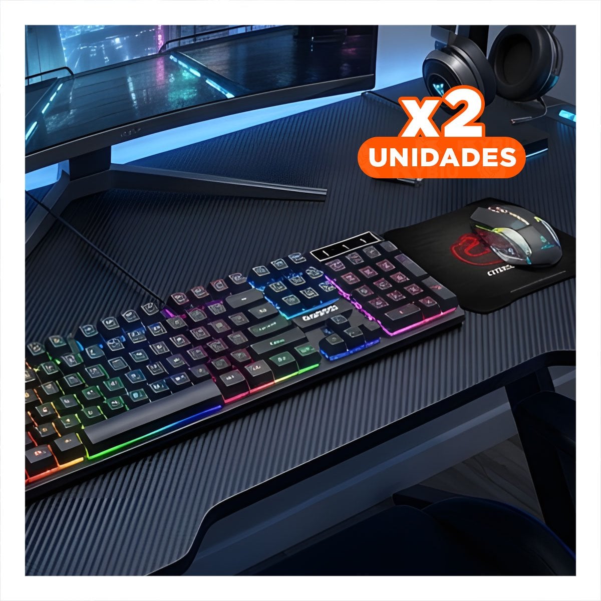 PACK2 COMBO GAMING CON TECLADO MOUSE Y MOUSE PAD NEGRO PARA PC ESCRITORIO Y+REGALO STICKER - 1
