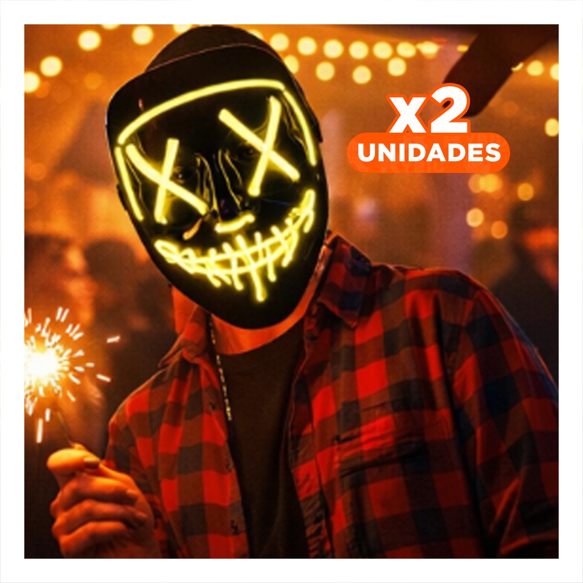 PACK2 CUBIERTA LUMINOSA AMARILLO PARA HALLOWEEN CON LED NEON Y+REGALO STICKER - 1