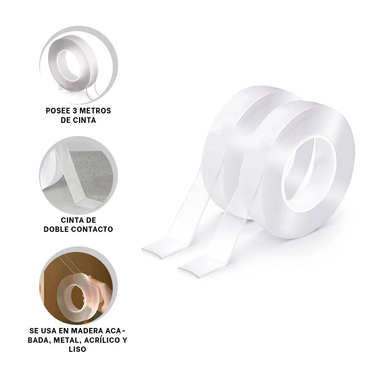 PACK2 ADHESIVO RESISTENTE DOBLE CONTACTO DE 3 METROS MULTIFUNCIONAL - 5