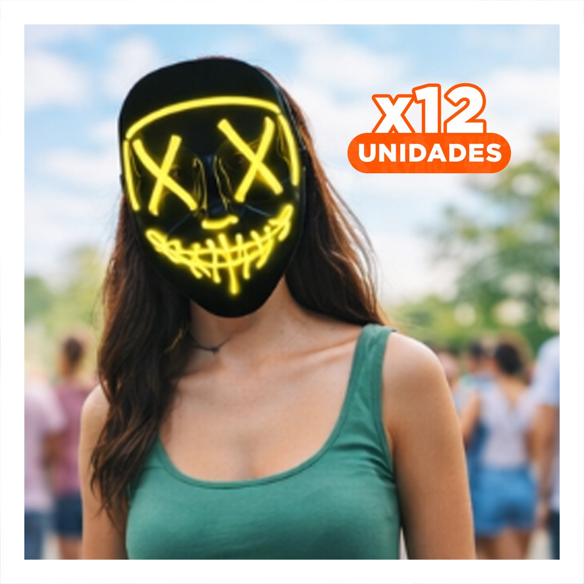 PACK12 CARETA FIESTA AMARILLO CON ILUMINACION LED NEON - 1