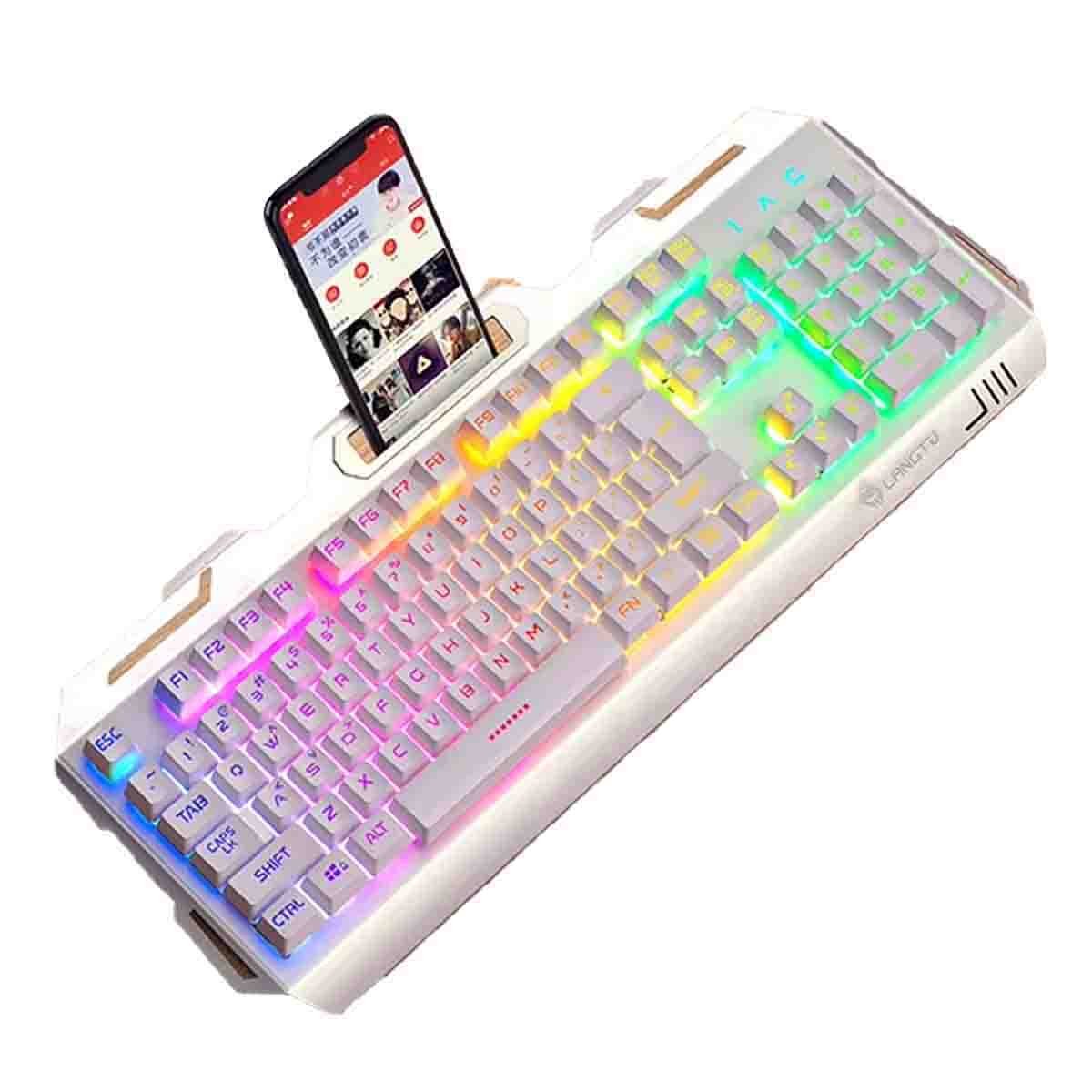 TECLADO MECANICO GAMER CON MOUSE LUZ LED RGB BLANCO PARA COMPUTADORA - 1