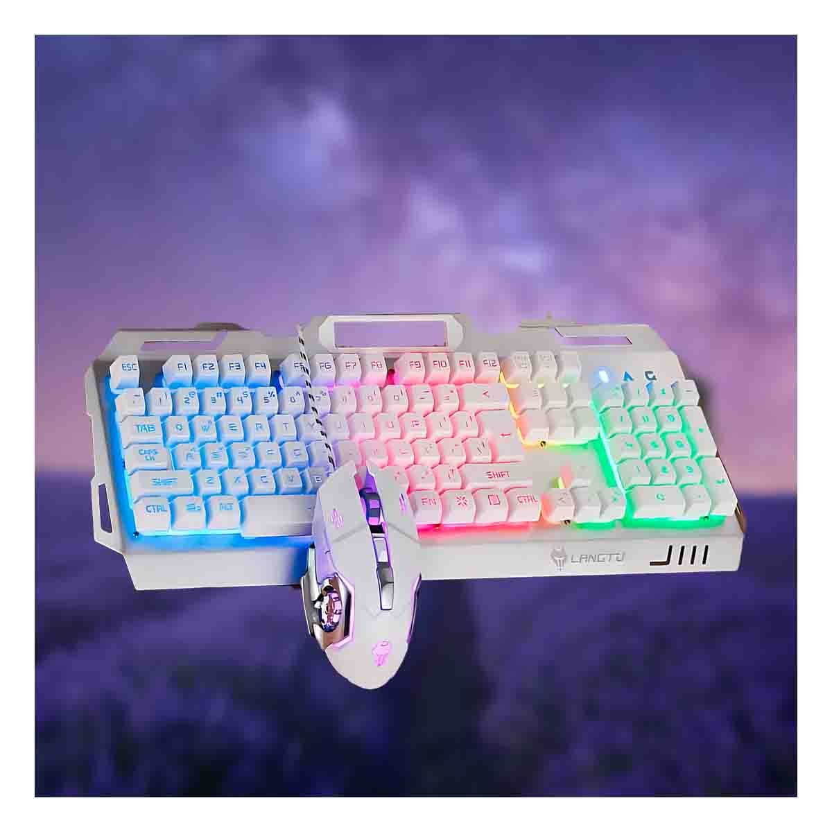 TECLADO MECANICO GAMER CON MOUSE LUZ LED RGB BLANCO PARA COMPUTADORA - 3