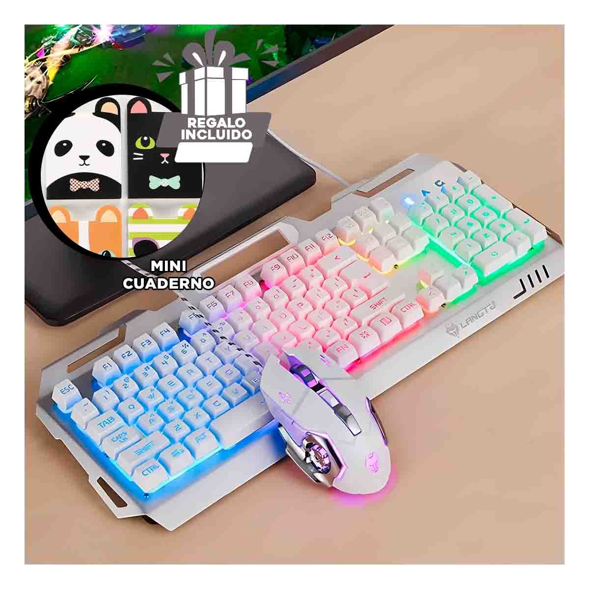 TECLADO MECANICO GAMER CON MOUSE LUZ LED RGB BLANCO PARA COMPUTADORA - 5
