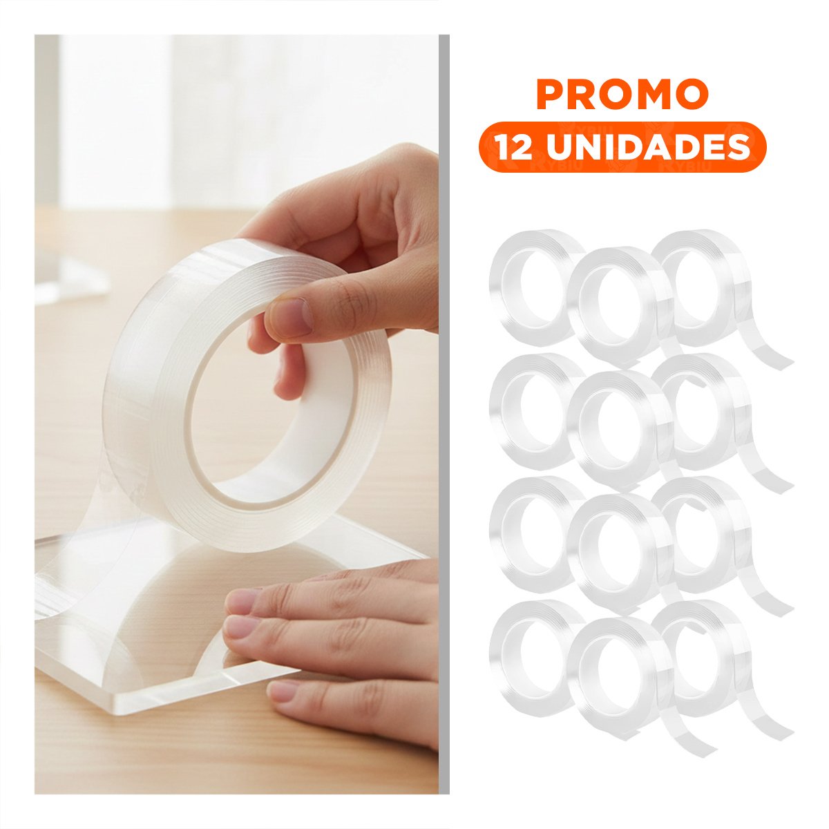 PACK12 FIJACION RESISTENTE DOBLE CONTACTO DE 3 METROS MULTIFUNCIONAL Y+REGALO STICKER - 1