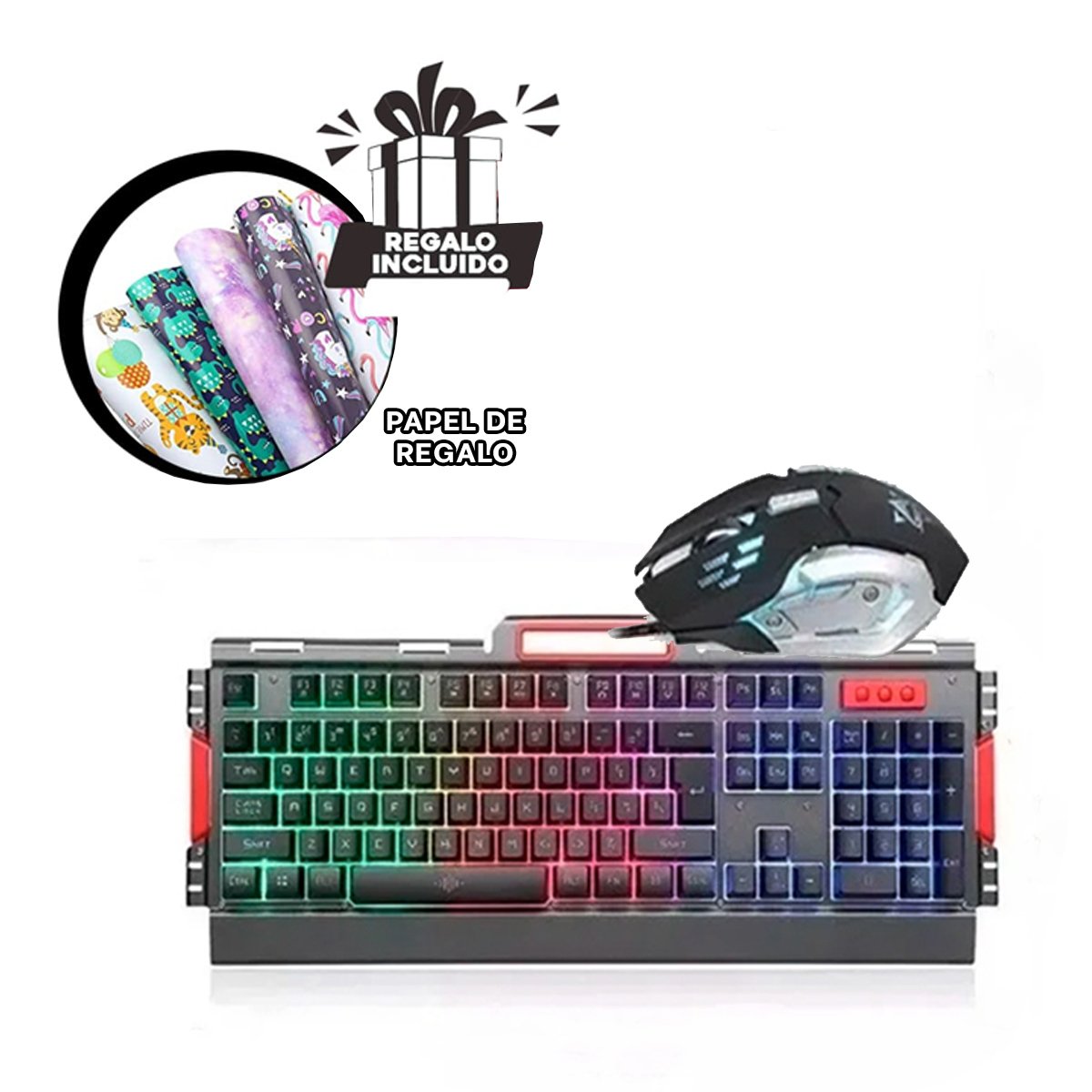 PANEL RETROILUMINADO GAMER CON MOUSE LUZ LED RGB PARA JUEGOS COLOR NEGRO Y+REGALO STICKER - 1