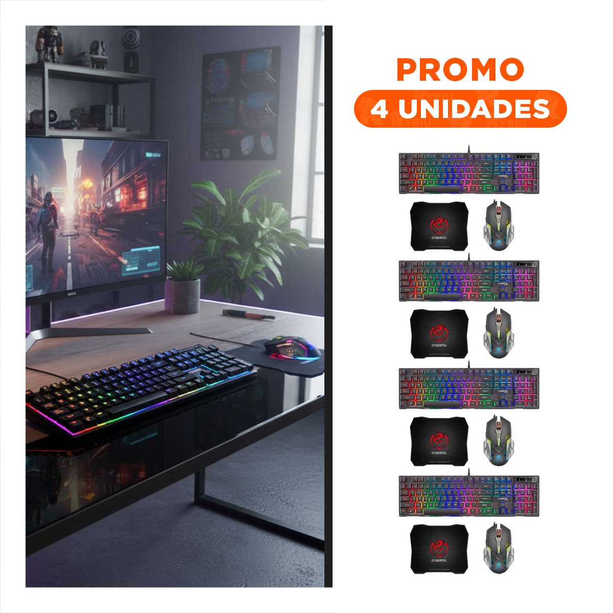 PACK4 SET GAMER CON TECLADO MOUSE Y MOUSE PAD NEGRO PARA COMPUTADORA GAMING Y+REGALO STICKER - 1