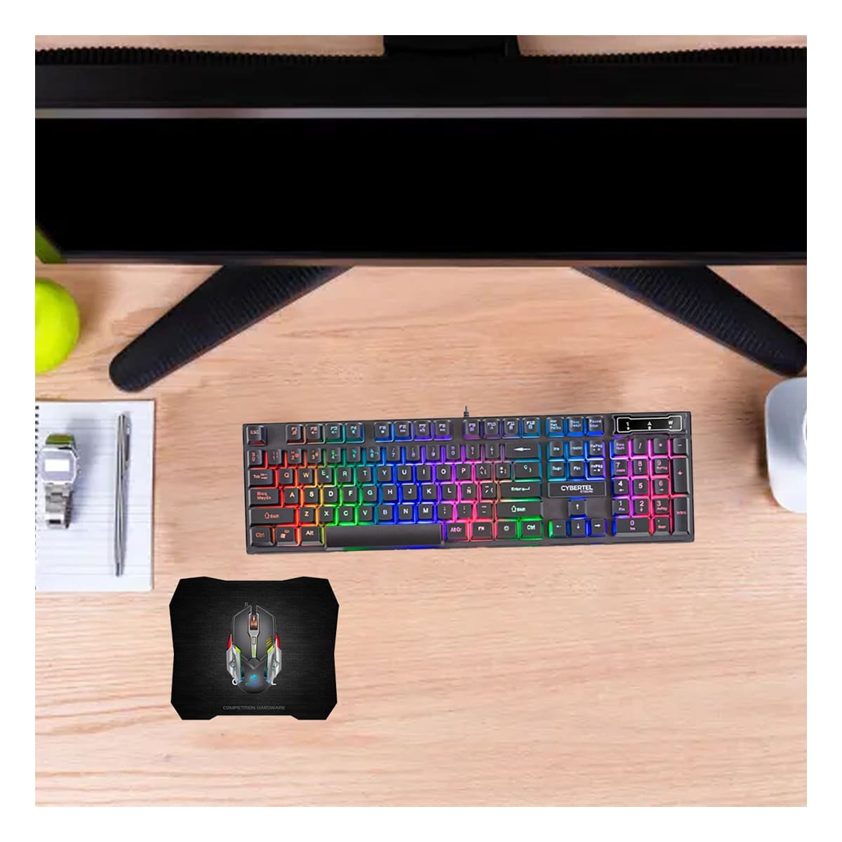 PACK4 SET GAMER CON TECLADO MOUSE Y MOUSE PAD NEGRO PARA COMPUTADORA GAMING Y+REGALO STICKER - 5