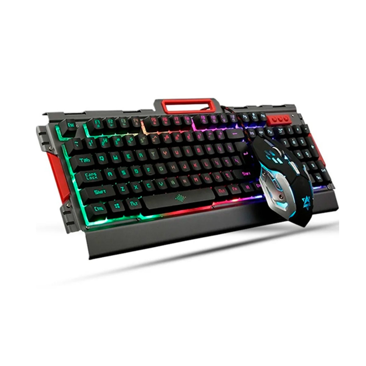 TECLADO ERGONOMICO GAMER CON MOUSE LUZ LED RGB COLOR NEGRO PARA COMPUTADORA Y+POST IT - 3