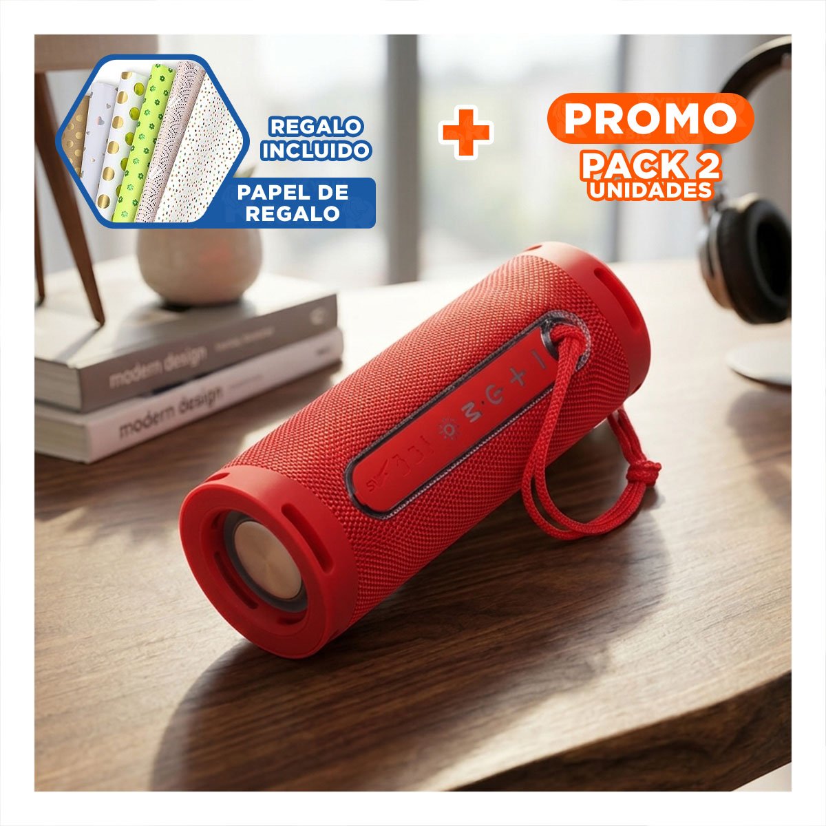 PACK2 BOCINA MUSICAL ROJA CON SONIDO CLARO Y REPRODUCCION DURADERA Y+PAPEL REGALO - 1
