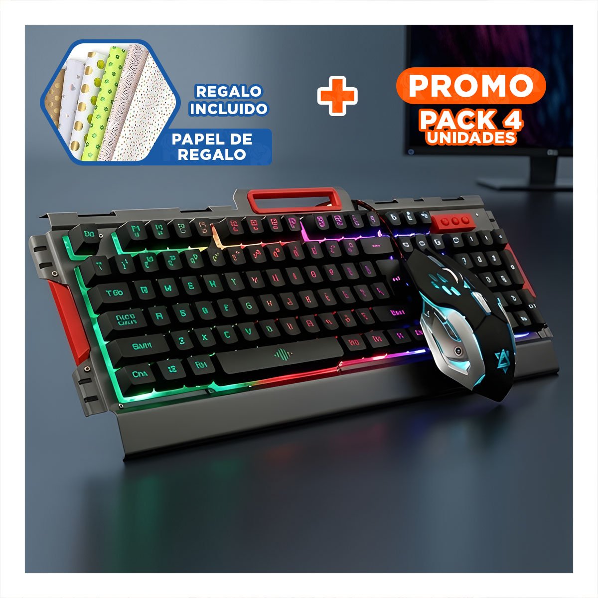 PACK2 EQUIPO MODERNO GAMER CON TECLADO Y MOUSE LUZ LED RGB PARA PC NEGRO Y+REGALO STICKER - 1