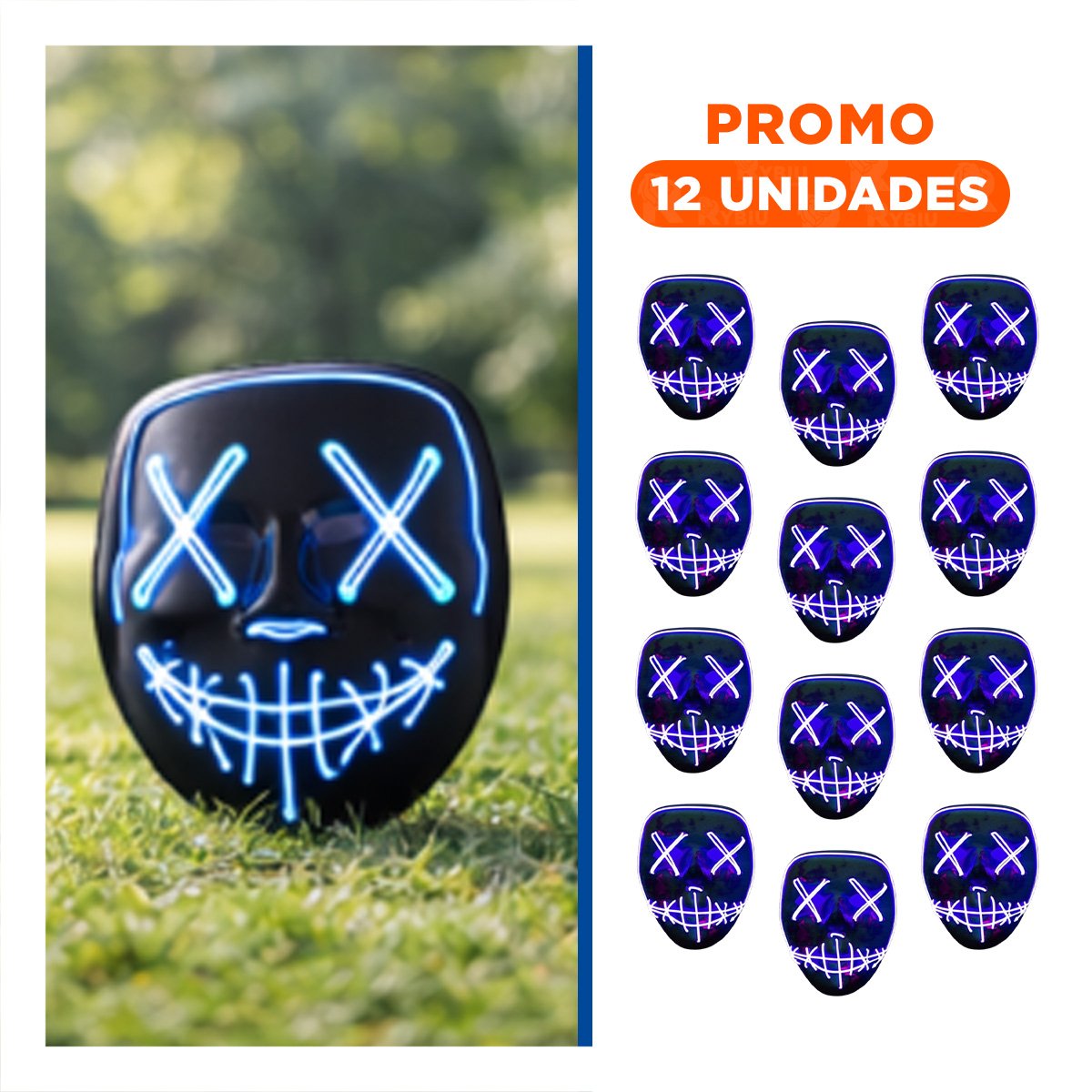 PACK12 ROSTRO FIESTA AZUL CON ILUMINACION LED NEON Y+REGALO STICKER - 1