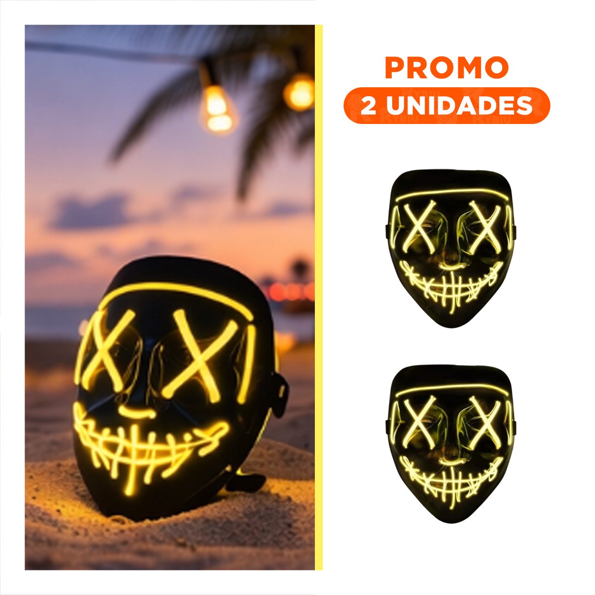 PACK2 ANTIFAZ LUMINOSO AMARILLO PARA HALLOWEEN CON LED NEON - 1