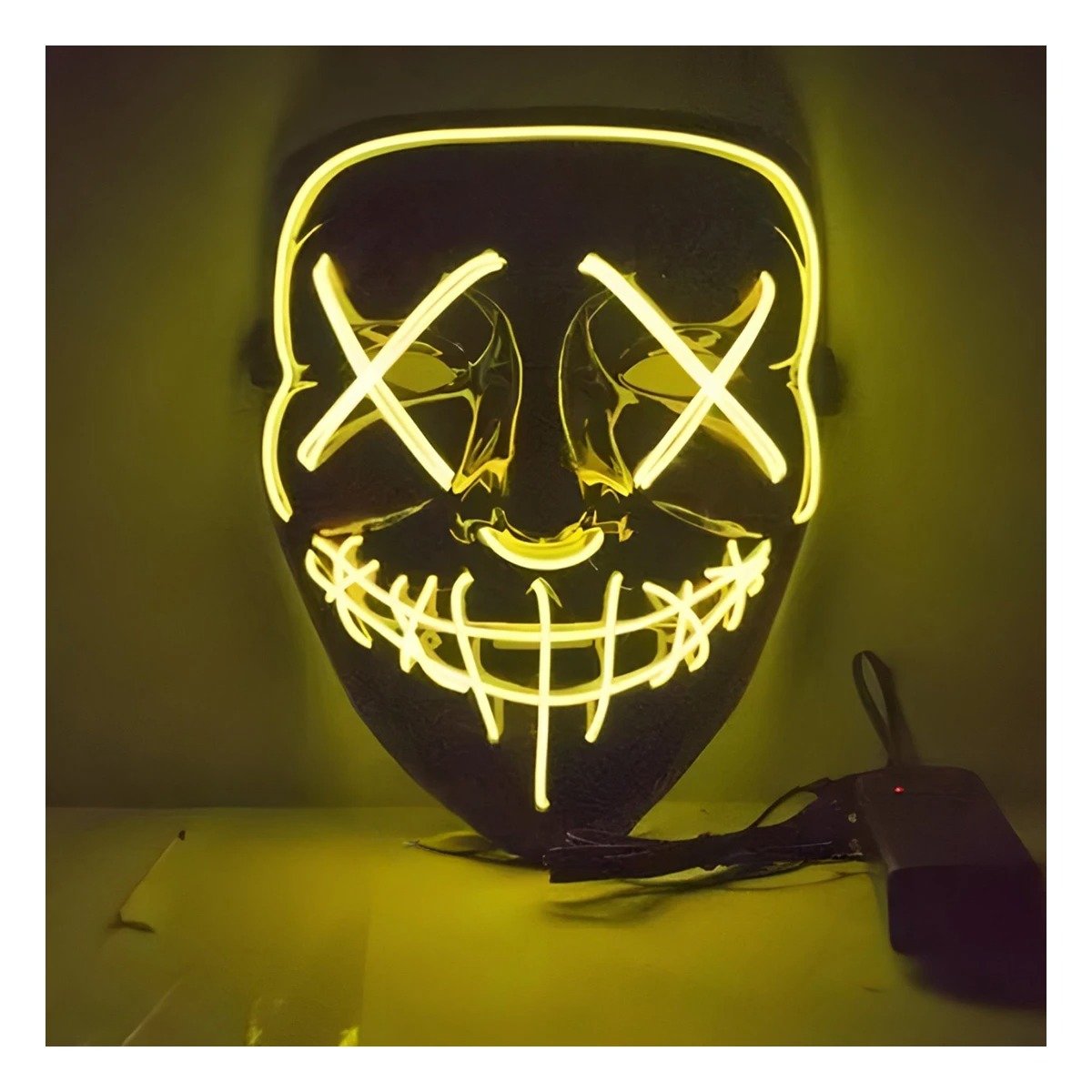 PACK2 ANTIFAZ LUMINOSO AMARILLO PARA HALLOWEEN CON LED NEON - 3