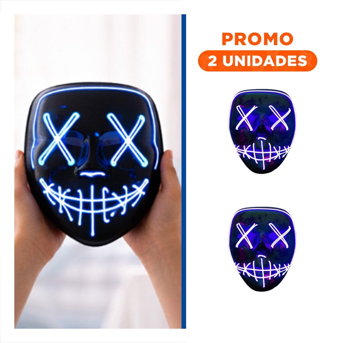 PACK2 ANTIFAZ LUMINOSO AZUL PARA HALLOWEEN CON LED NEON - 1