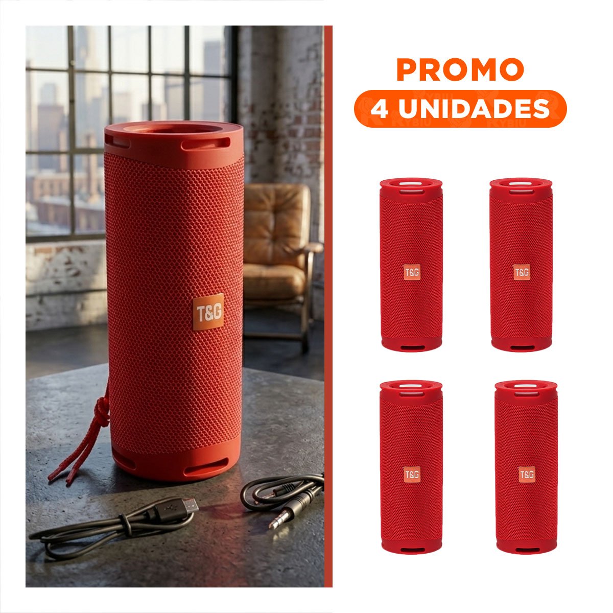 PACK4 BOCINA RECARGABLE ROJA CON SONIDO EQUILIBRADO Y USO CONTINUO Y+REGALO STICKER - 1