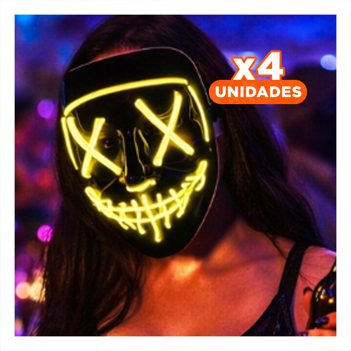 PACK4 MASCARA DISFRAZ AMARILLO CON LUCES LED NEON HALLOWEEN - 1
