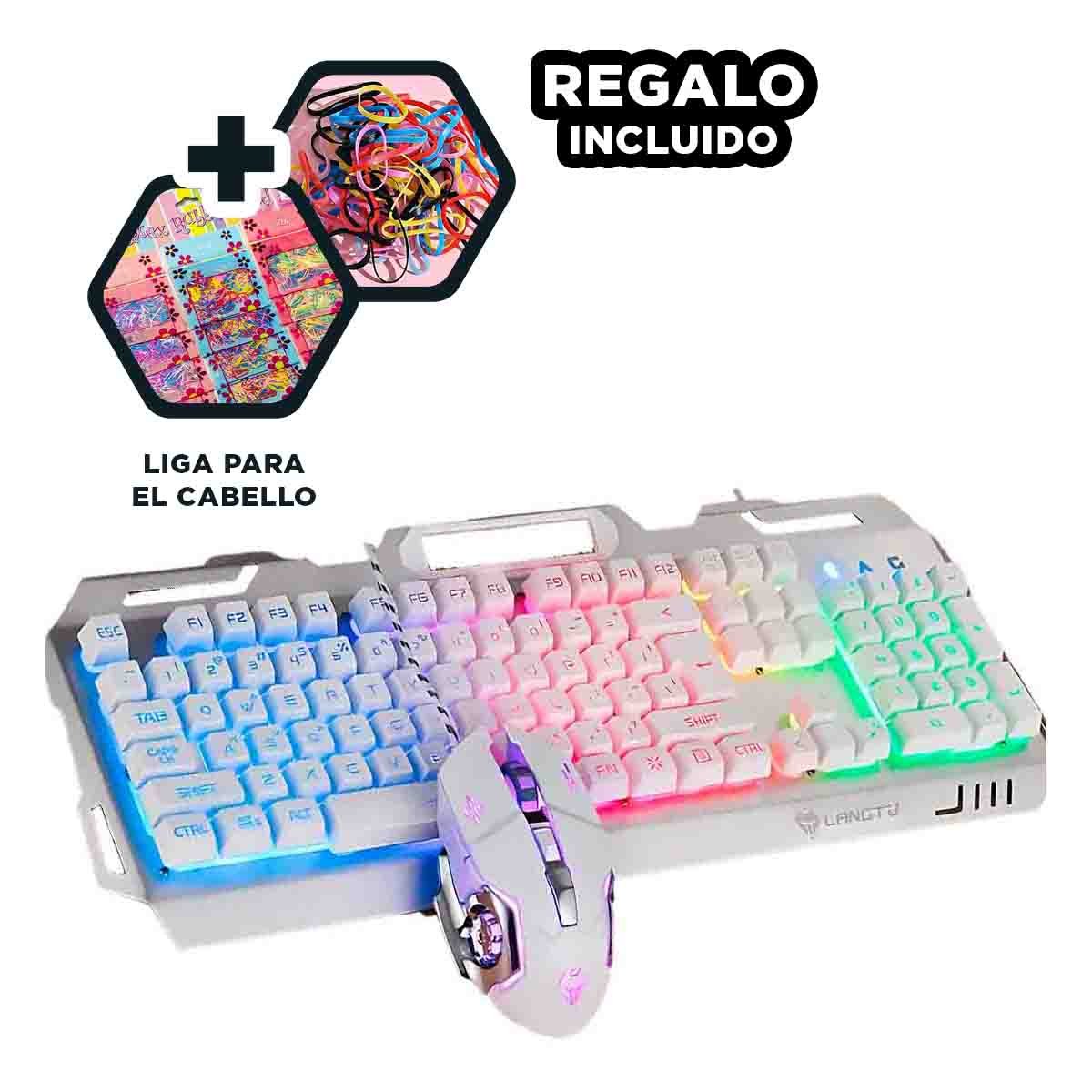 PACK2 EQUIPO MODERNO GAMING CON TECLADO Y MOUSE LUZ LED RGB COLOR BLANCO Y+REGALO STICKER - 1