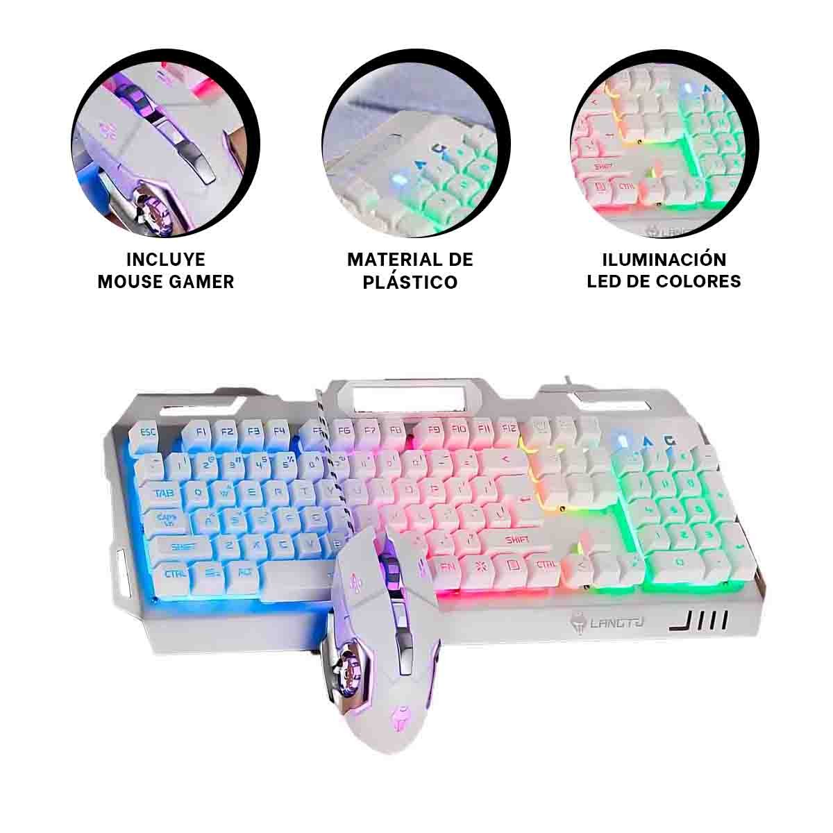 PACK2 EQUIPO MODERNO GAMING CON TECLADO Y MOUSE LUZ LED RGB COLOR BLANCO Y+REGALO STICKER - 5
