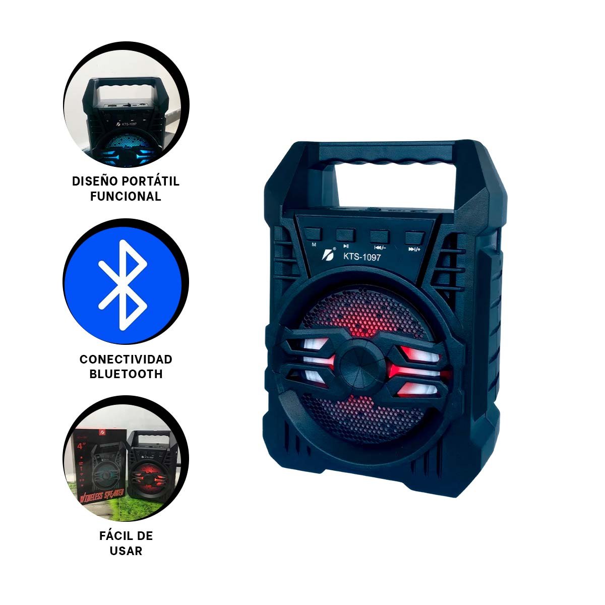 EQUIPO DE SONIDO CON4 PULGADAS COLOR NEGRO PARA CANTAR KARAOKE Y+LIGAS REGALO - 3