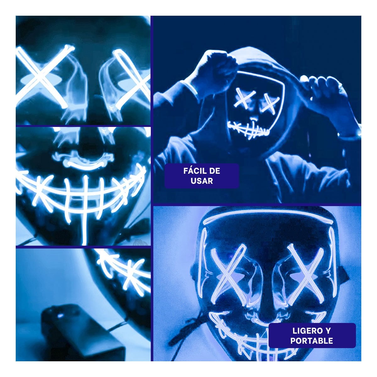 PACK6 CUBIERTA DISFRAZ AZUL CON LUCES LED NEON HALLOWEEN Y+PAPEL REGALO - 3