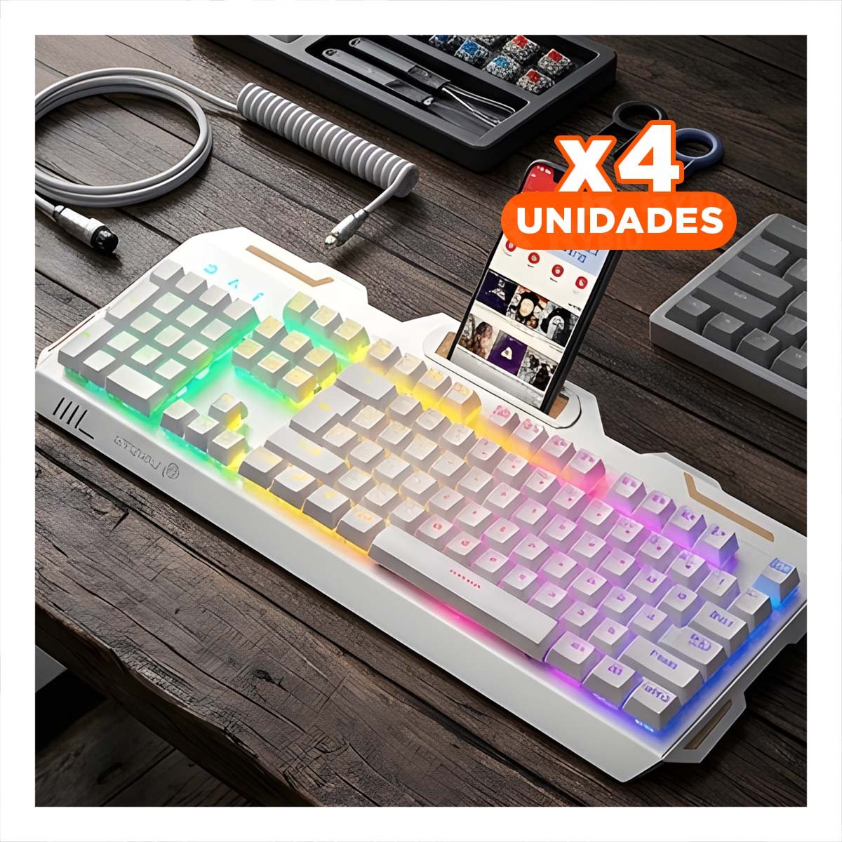 PACK4 PANEL PORTATIL GAMING CON MOUSE LUZ LED RGB BLANCO PARA JUEGOS Y+REGALO STICKER - 1