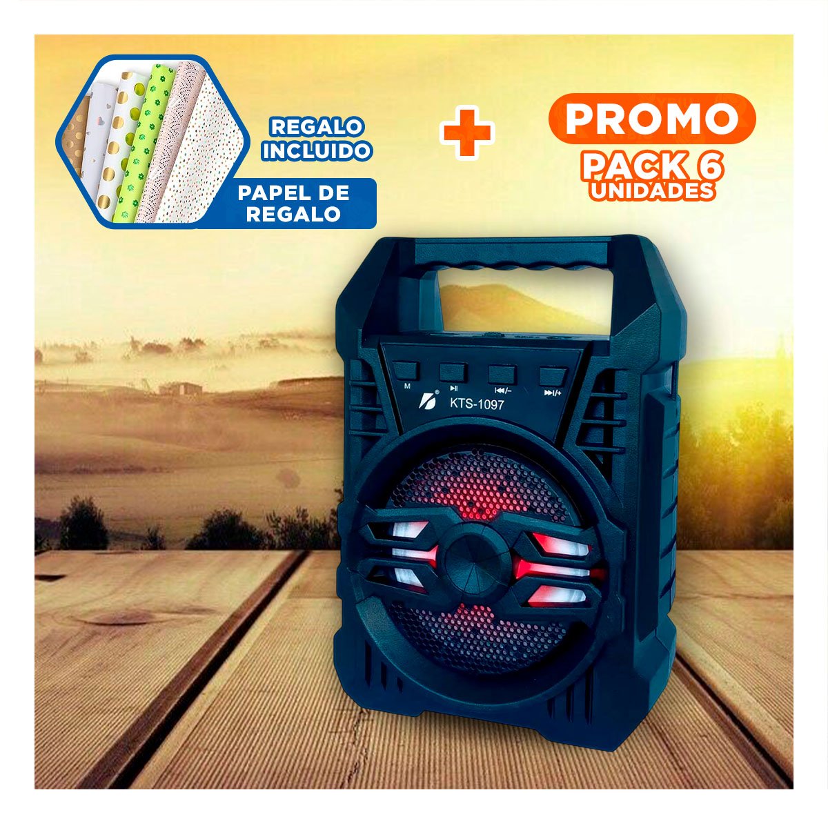 PACK6 ALTAVOZ PORTATIL CON 4 PULGADAS COLOR NEGRO PARA FIESTAS Y+PAPEL REGALO - 1