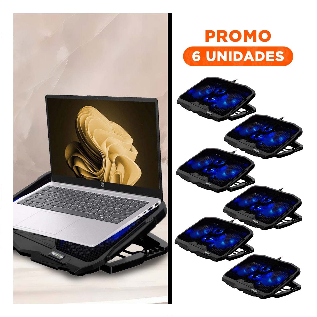 PACK6 COOLER PARA LAPTOP 4 VENTILADORES AJUSTABLE Y SILENCIOSO COLOR NEGRO - 1