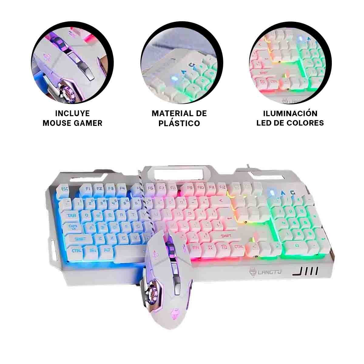 EQUIPO COMPACTO GAMER CON TECLADO Y MOUSE LUZ LED RGB COLOR BLANCO Y+LIGAS REGALO - 2