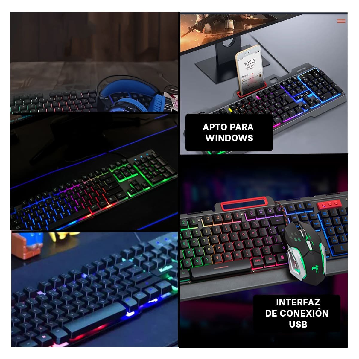 PACK2 PANEL GAMER PROFESIONAL CON MOUSE LUZ LED RGB COLOR NEGRO PARA COMPUTADORA Y+PAPEL REGALO - 3