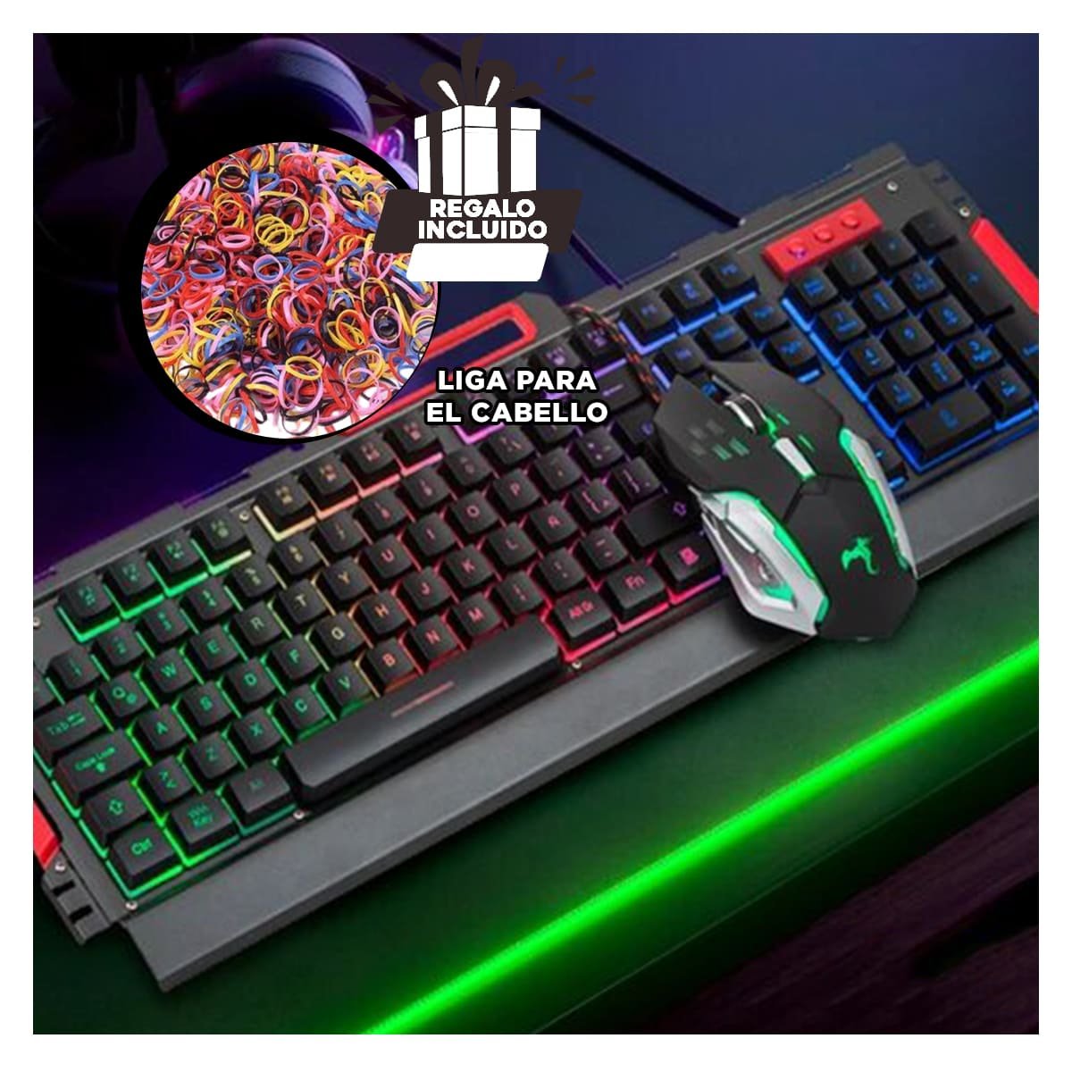 PACK2 PANEL GAMER PROFESIONAL CON MOUSE LUZ LED RGB COLOR NEGRO PARA COMPUTADORA Y+PAPEL REGALO - 5