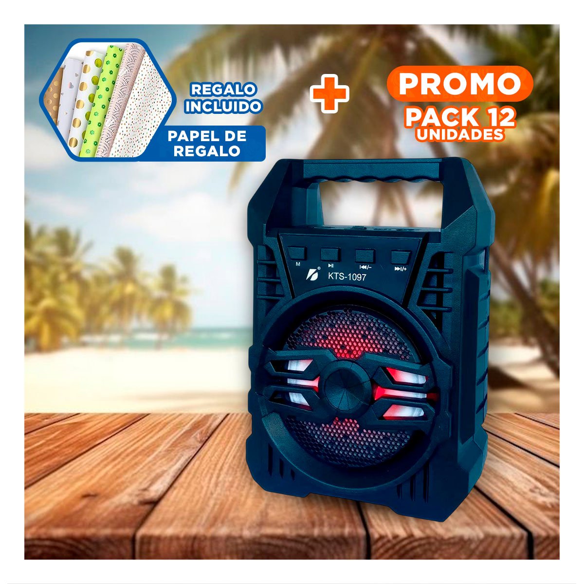 PACK12 ALTAVOZ CON 4 PULGADAS COLOR NEGRO PARA COMPARTIR CANCIONES Y+PAPEL REGALO - 1