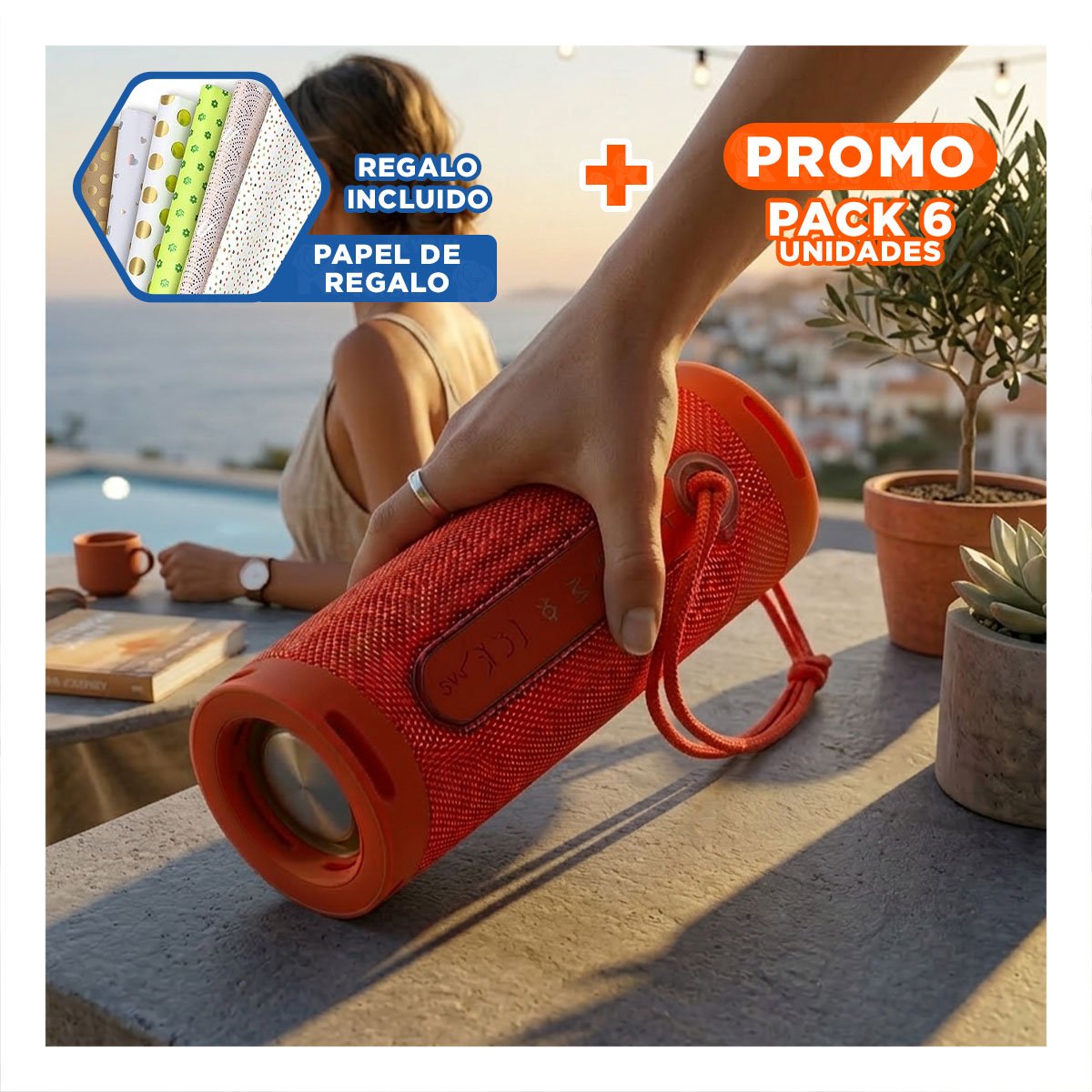 PACK6 ALTAVOZ MOVIL ROJO CON SONIDO NITIDO Y USO VERSATIL Y+PAPEL REGALO - 1