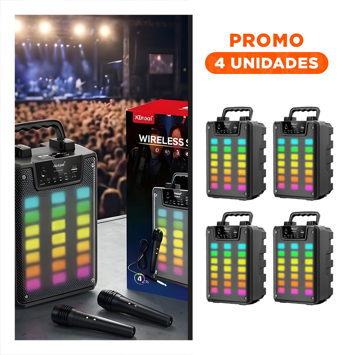 PACK4 BOCINA PORTATIL CON MICROFONO 4 PULGADAS COLOR NEGRO PARA MUSICA EN CASA Y+REGALO STICKER - 1