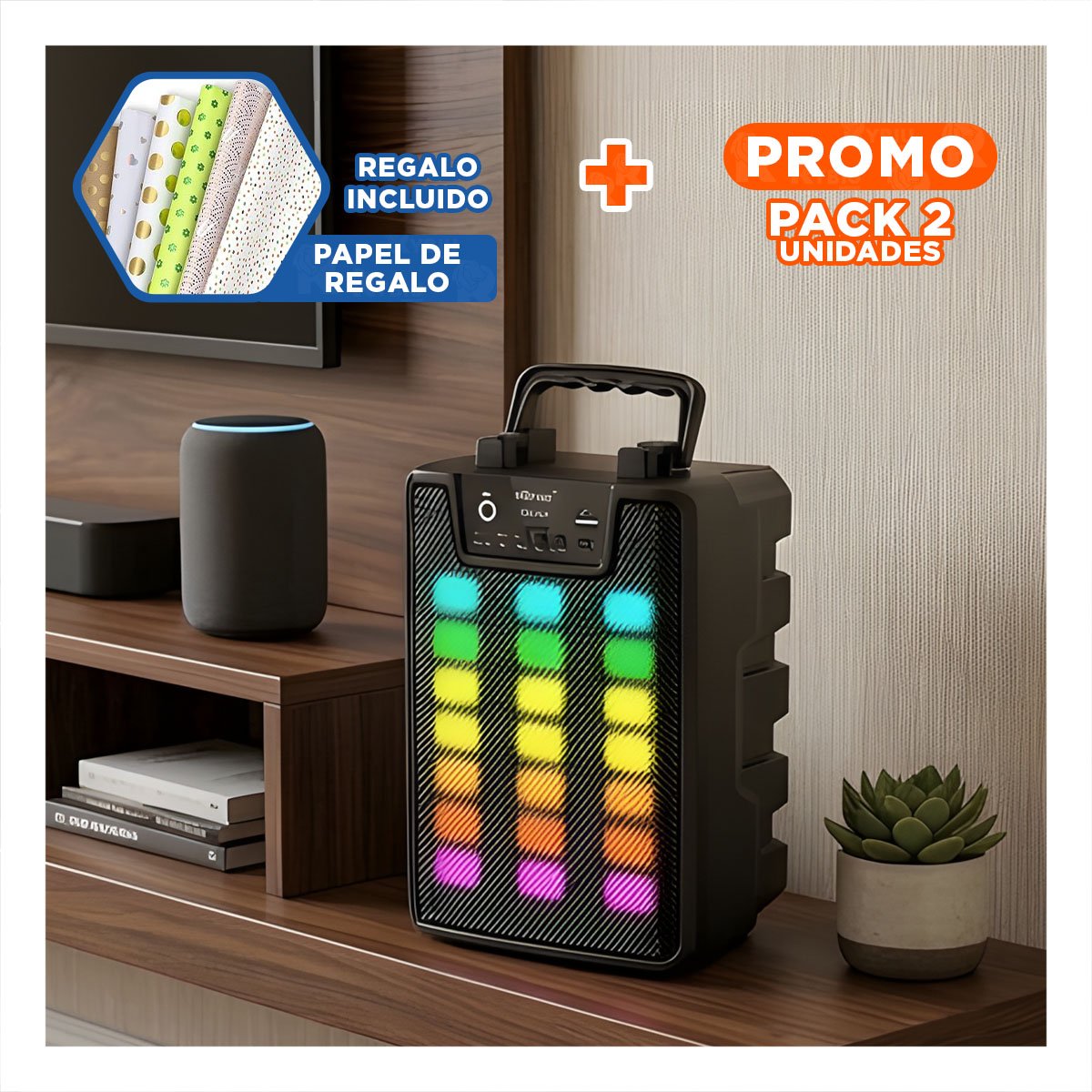PACK2 BOCINA CON MICROFONO 4 PULGADAS PARA KARAOKE Y FIESTAS EN CASA COLOR NEGRO Y+PAPEL REGALO - 1