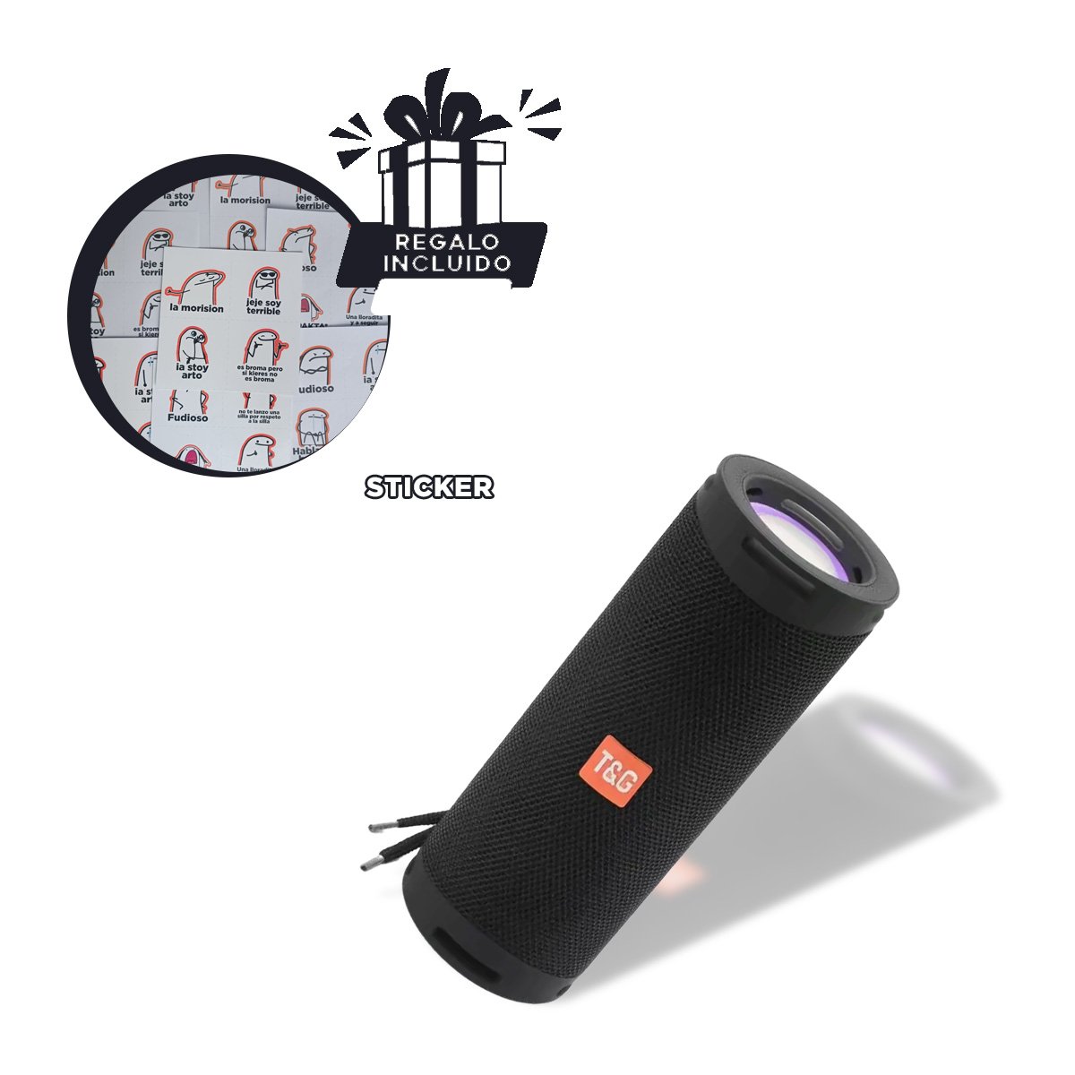 BOCINA PORTATIL COLOR NEGRO CON SONIDO ESTEREO Y FUNCIONAMIENTO SENCILLO Y+REGALO STICKER - 1