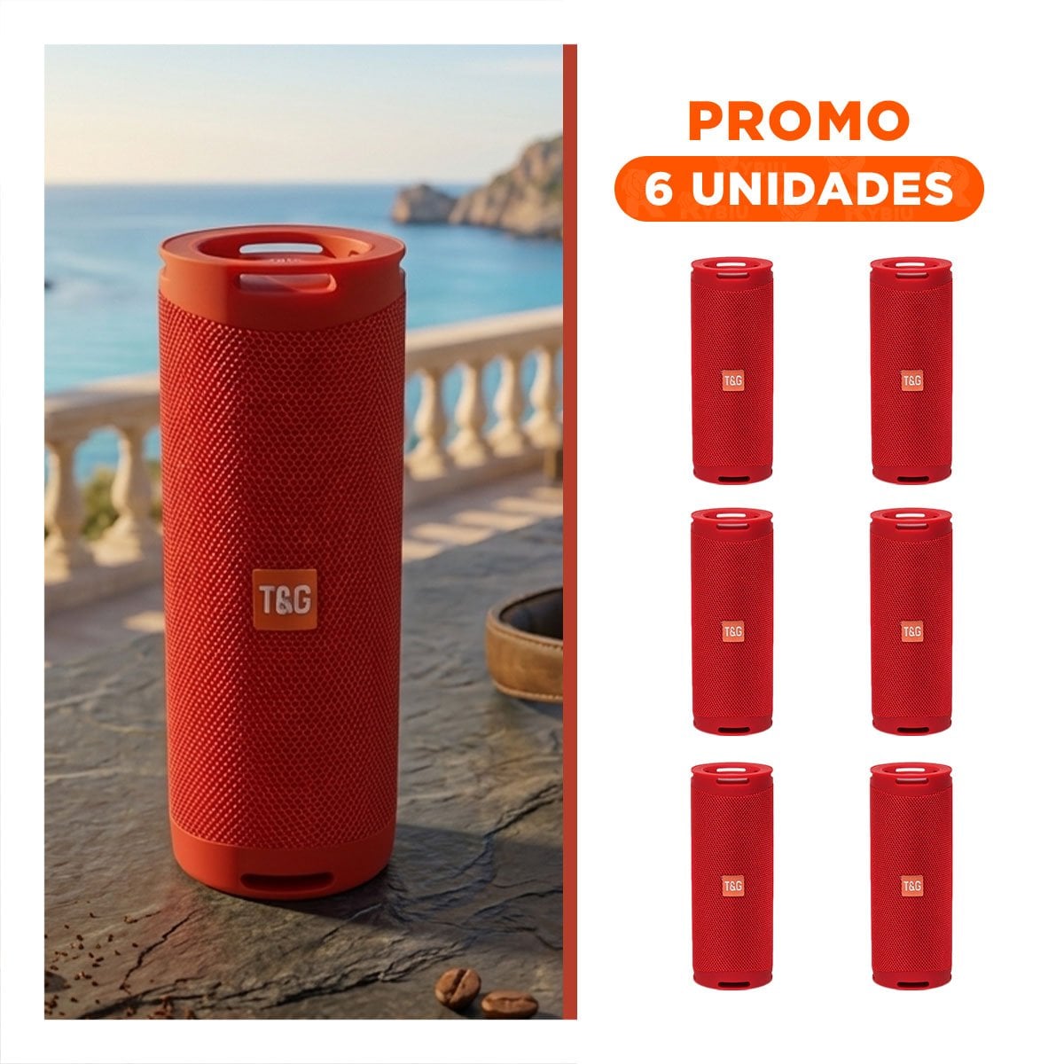 PACK6 PARLANTE INALAMBRICO COLOR ROJO CON SONIDO ESTEREO Y FUNCIONAMIENTO INTUITIVO - 1