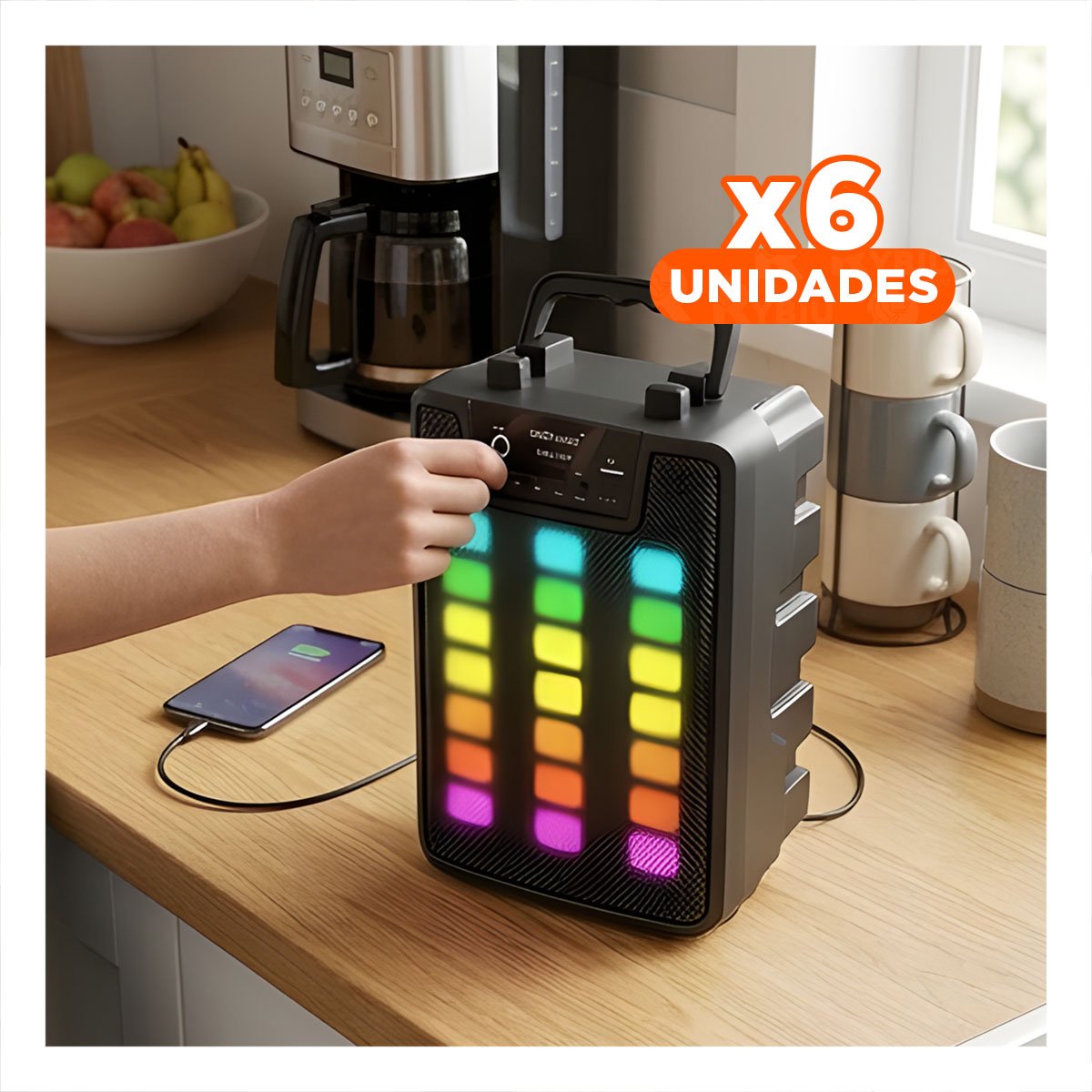 PACK6 PARLANTE PORTATIL CON MICROFONO 4 PULGADAS PARA KARAOKE MUSICA EN CASA NEGRO - 1