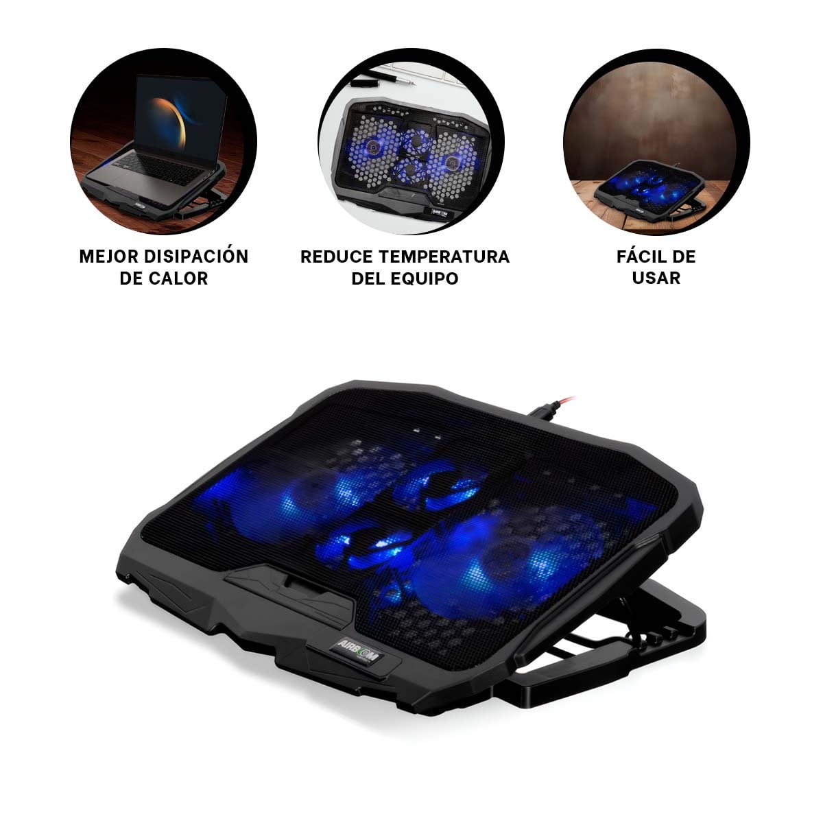COOLER PARA LAPTOP 4 VENTILADORES DELGADO Y PORTATIL COLOR NEGRO - 3