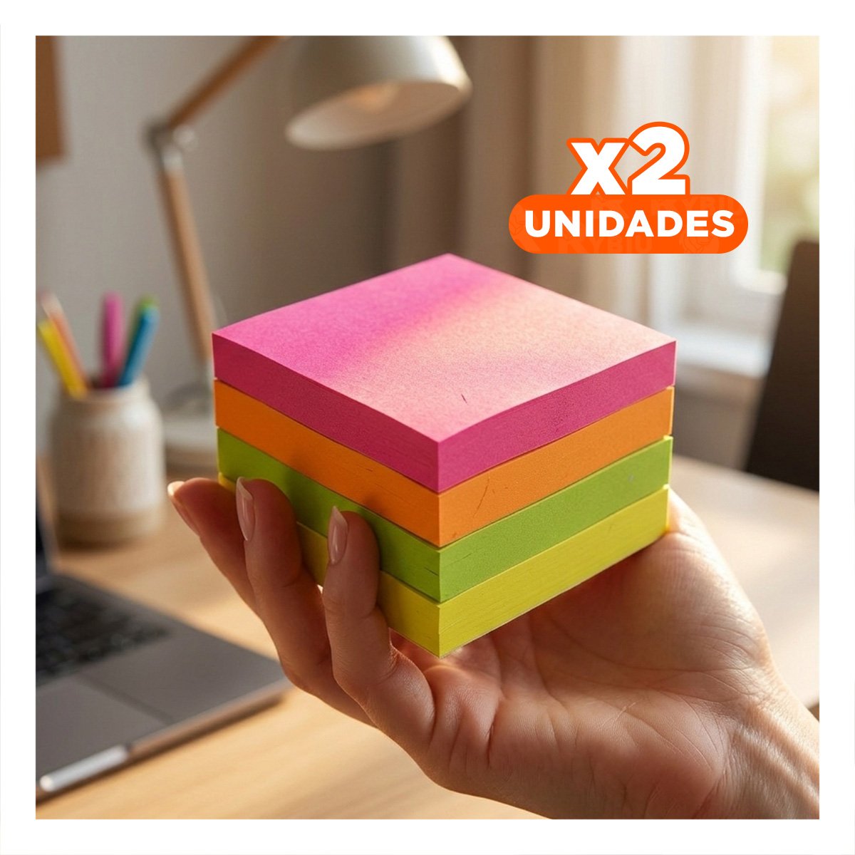 PACK2 RECORDATORIOS CUADRADOS ADHESIVOS 3,8CM 4 PZS MULTICOLOR Y+REGALO STICKER - 1